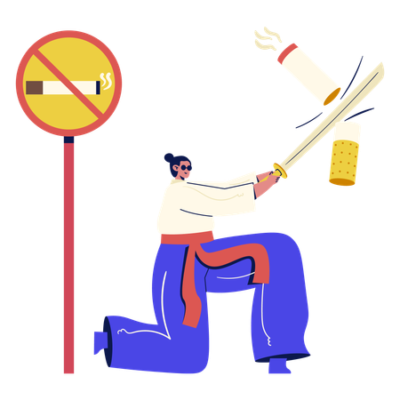 Girl with No Smoking board  Illustration