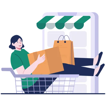 Girl with Online Shopping cart  Illustration