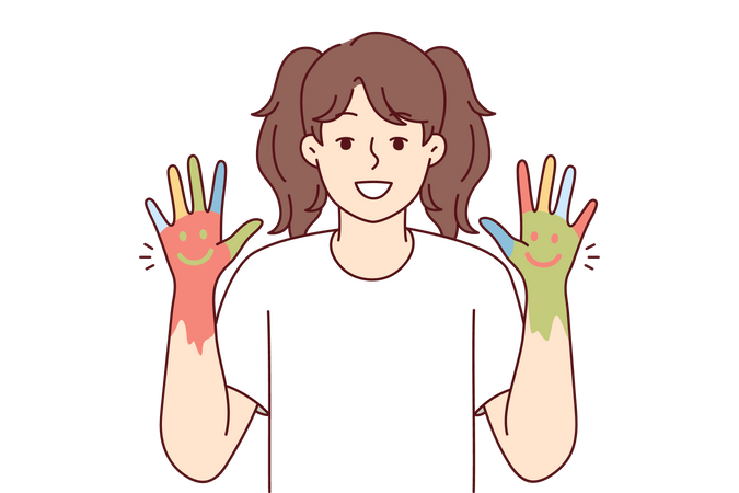 Girl with painted hands  Illustration