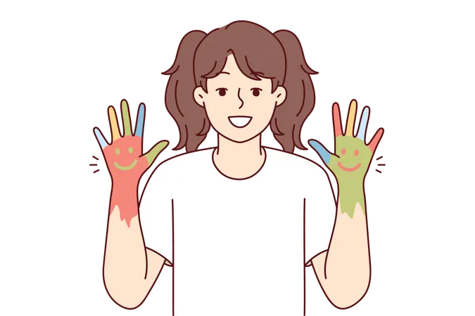 Girl with painted hands  Illustration