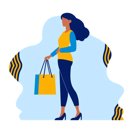 Girl with paper shopping bag  Illustration