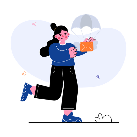 Girl with parachute mail  Illustration