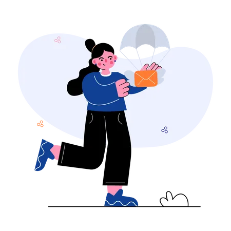 Girl with parachute mail  イラスト