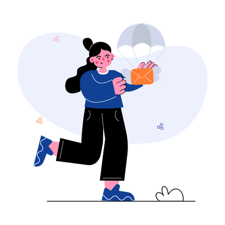 Girl with parachute mail  Illustration