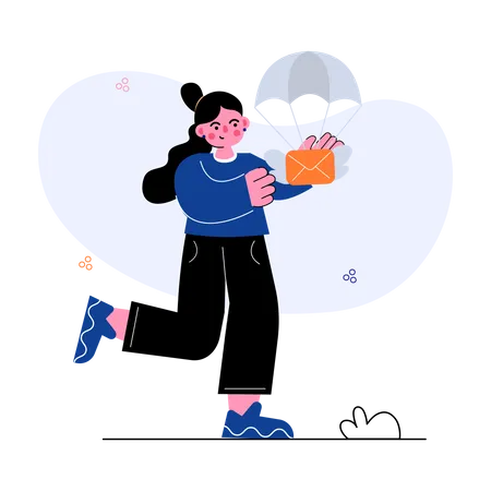 Girl with parachute mail  Illustration