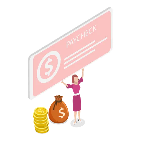 Girl with paycheck in hand  Illustration