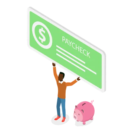 Girl with paycheck in hand  Illustration