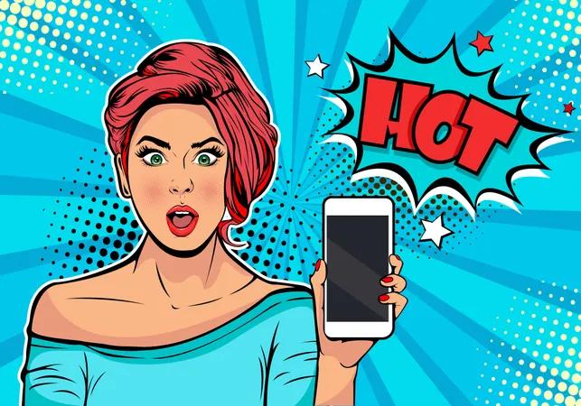 Girl with phone in the hand and discription Hot Illustration