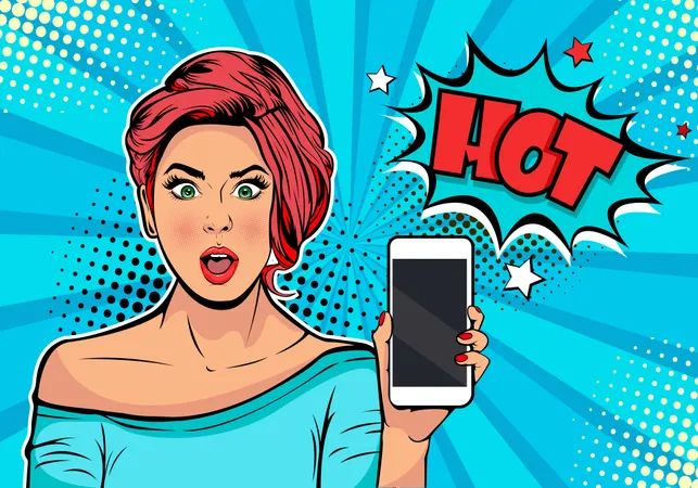 Girl with phone in the hand and discription Hot  Illustration