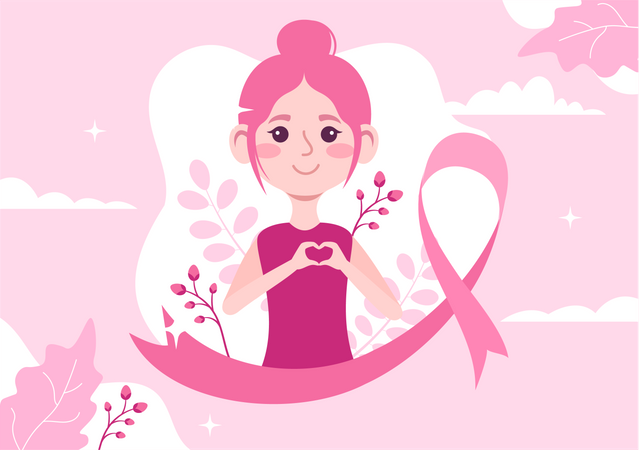 Girl with pink ribbon  Illustration