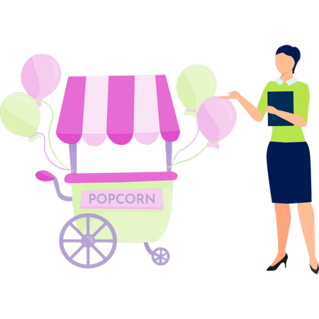 Girl with popcorn handcart  Illustration