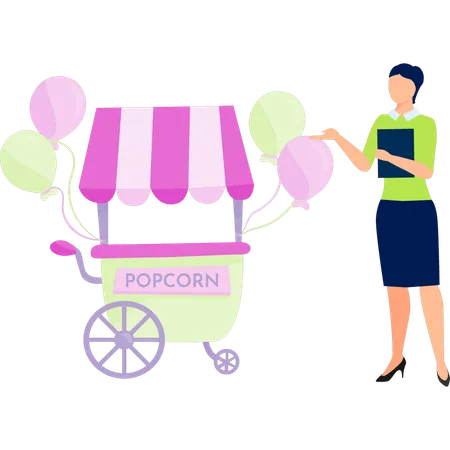 Girl with popcorn handcart  Illustration