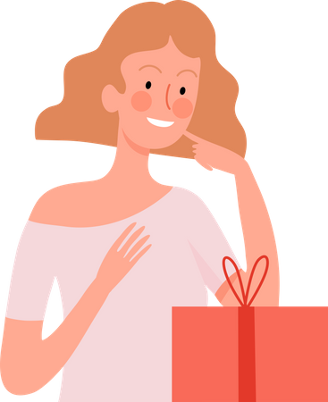Girl With Present  Illustration