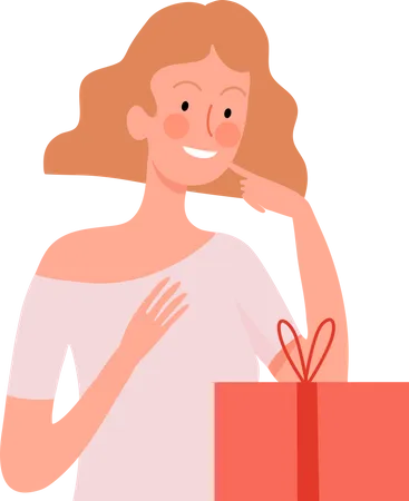 Girl With Present  Illustration