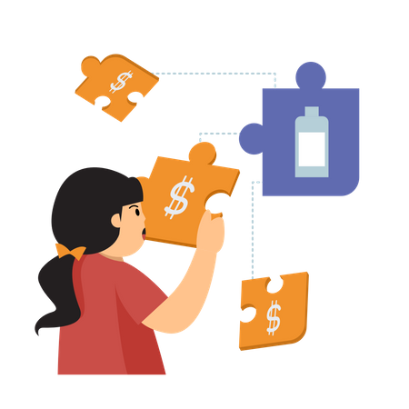 Girl with Pricing puzzle  Illustration