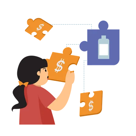 Girl with Pricing puzzle  Illustration