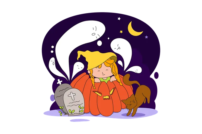 Girl with Pumpkin  Illustration