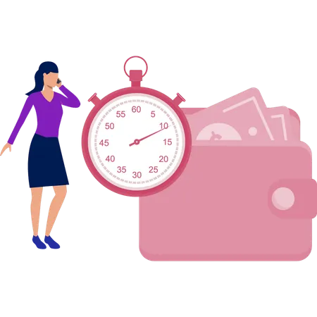 Girl with purse full of money  Illustration