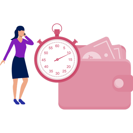 Girl with purse full of money  Illustration