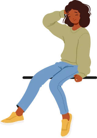 Cheerful Teenage Girl With A Radiant Smile Sits Gracefully On A Parapet Or Bench Exuding Youthful Exuberance And Positivity Cute African American Teen Character Cartoon People Vector Illustration Illustration