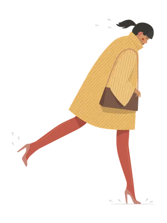 Girl with raincoat walking in rain Illustration