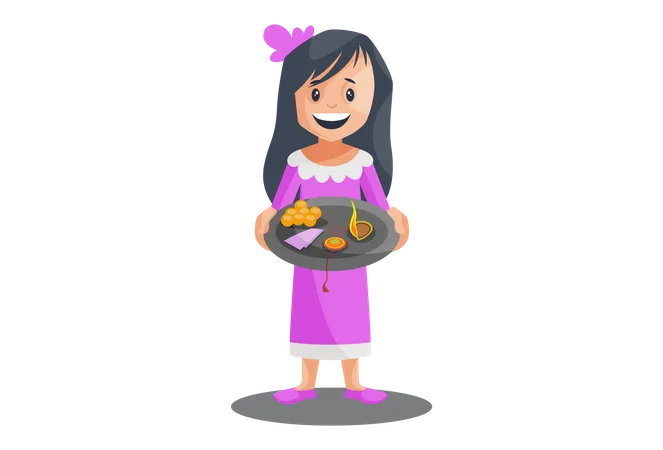 Girl with rakhi and pooja thali  Illustration