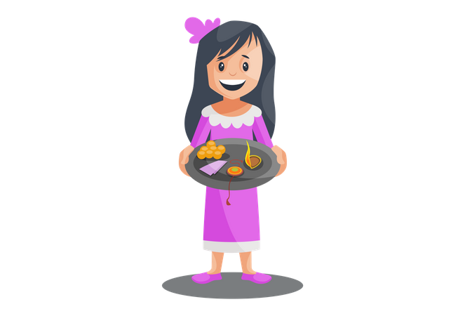 Girl with rakhi and pooja thali  イラスト