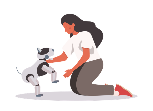 Girl with robotic dog  イラスト