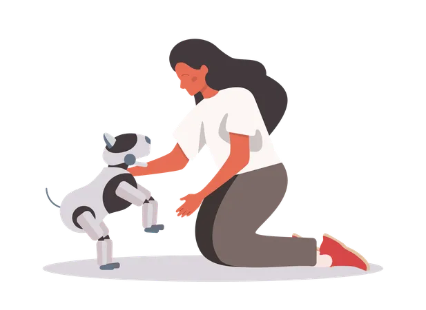 Girl with robotic dog  Illustration