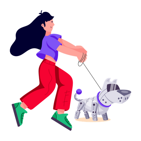 Girl with robotic dog  Illustration