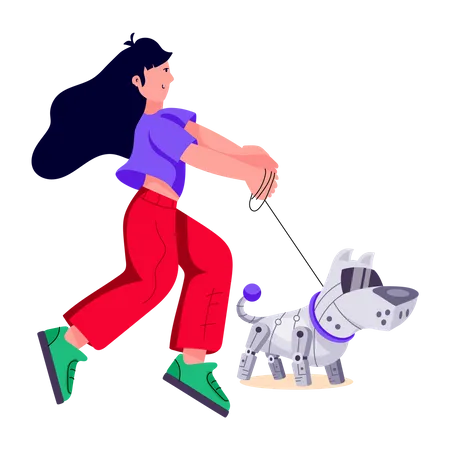 Girl with robotic dog  Illustration