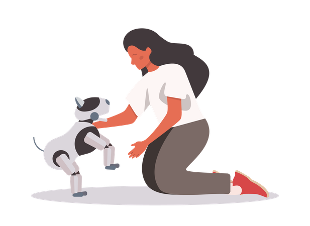 Girl with robotic dog  Illustration