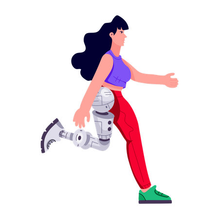 Girl with robotic leg  Illustration