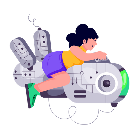 Girl with robotic machine  Illustration