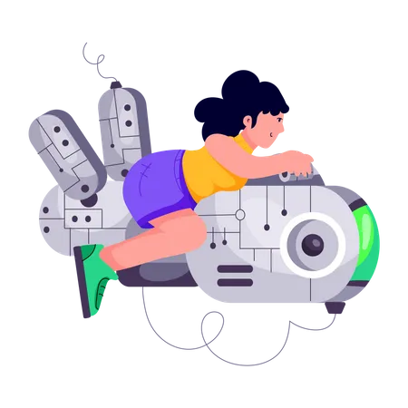 Girl with robotic machine  Illustration