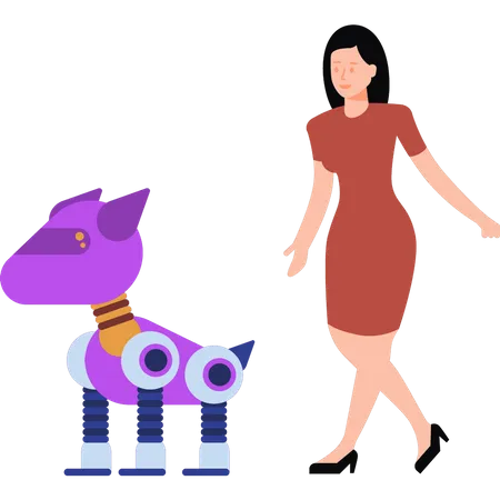 Girl with robotic pet  Illustration