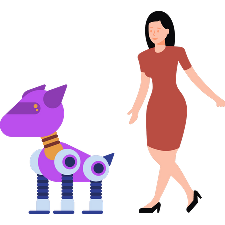 Girl with robotic pet  Illustration