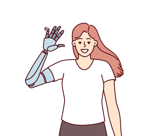 Girl with robotic prosthetic arm  Illustration