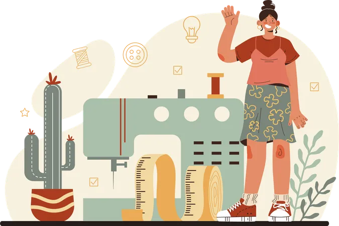 Girl with sewing machine  Illustration