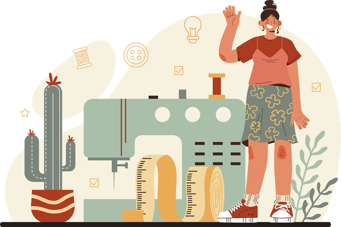 Girl with sewing machine  Illustration