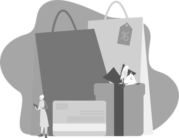 Girl With Shopping Bag And Gift Box  Illustration