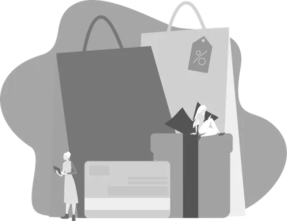 Girl With Shopping Bag And Gift Box  Illustration