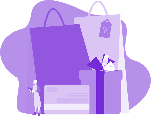 Girl With Shopping Bag And Gift Box  Illustration