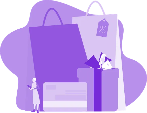 Girl With Shopping Bag And Gift Box  Illustration
