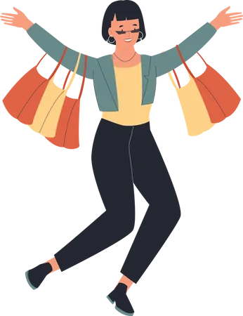 Girl with shopping bags  イラスト