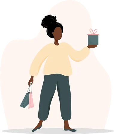 Girl with shopping bags and gift  Illustration