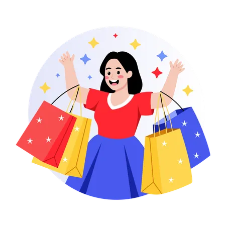 Girl with Shopping bags  Illustration