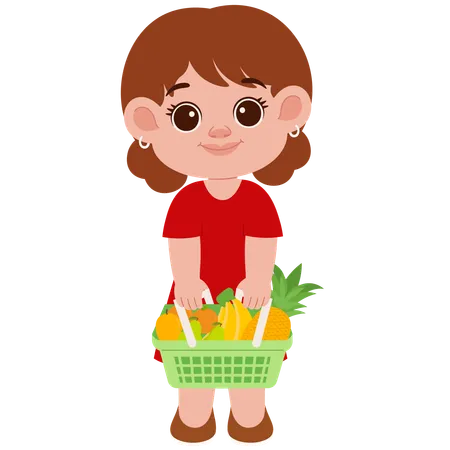 Girl With Shopping Cart  Illustration