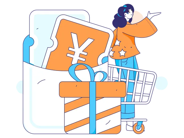 Girl with shopping cost  일러스트레이션