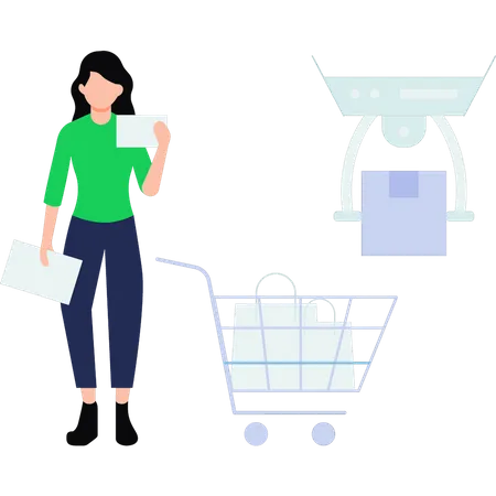 Girl with shopping trolley  Illustration